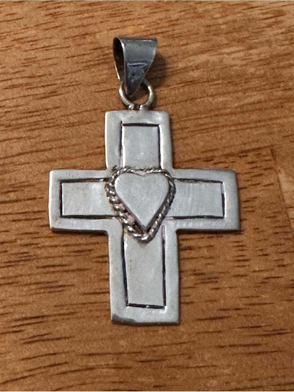 Vintage Sterling Silver Cross Pendant with Heart Accent - Silver
